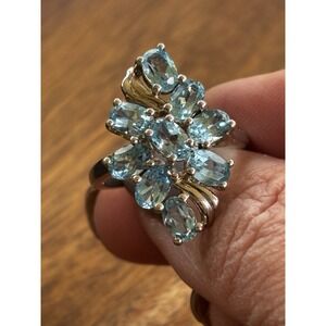 Stunning Sterling Silver Blue Topaz Shimmering Waterfall Ring Size 9